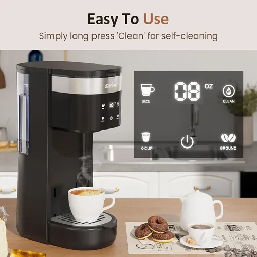 Miniatura 5 de Cafetera de una sola porción 3 en 1, cafetera para cápsulas K-Cup, café molido y tés, depósito de agua extraíble de 30 onzas, tamaños de preparación