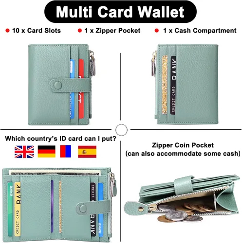 Miniatura 4 de FALAN MULE - Carteras pequeñas para mujer con bloqueo RFID, carteras de cuero plegables y delgadas con cremallera y monedero para monedas, S