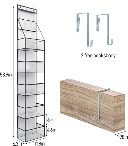 Miniatura 3 de Fixwal Organizador colgante de despensa con 6 estantes para colgar sobre la puerta, con bolsillos de plástico transparente detrás de la puerta