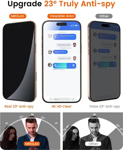 Miniatura 3 de MRGLAS TOP 9H+ - Paquete de 4 protectores de pantalla de vidrio para iPhone 12 Pro Max, protector de pantalla de privacidad con protector de lente