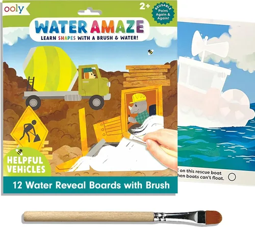 Miniatura 7 de Ooly Water Amaze - Incluye 12 tableros de revelación y cepillo, almohadillas reutilizables para niños, libros de colorear para niños pequeños