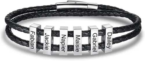 Miniatura 6 de Pulsera personalizada para hombre pulsera familiar con nombres grabados, colgante de plata para padre, marido, abuelo, regalo del día del padre
