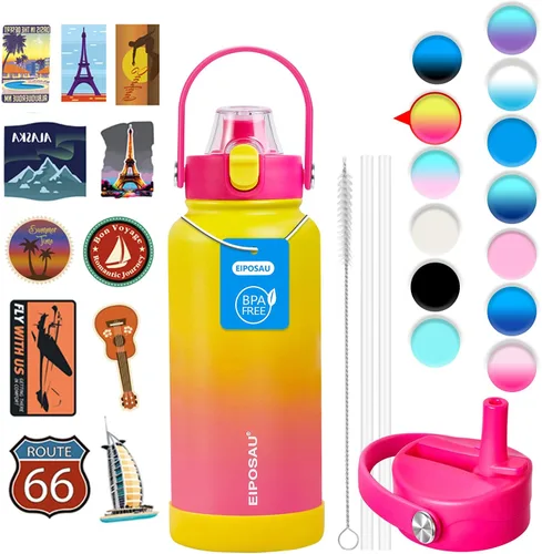 Miniatura 31 de Botella de agua aislada con tapa, bota y calcomanías, botella de acero inoxidable de 24 onzas, sin sudor, mantiene el frío las 24 horas, botella