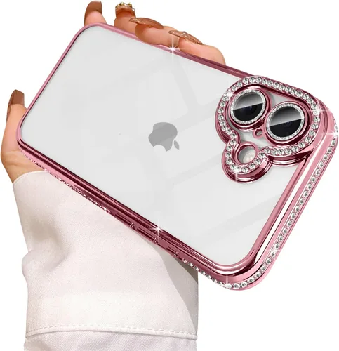 Miniatura 19 de Funda compatible con iPhone 11 Pro Max con protector de lente de cámara de diamante con purpurina, bonita funda de cristal transparente a prueba