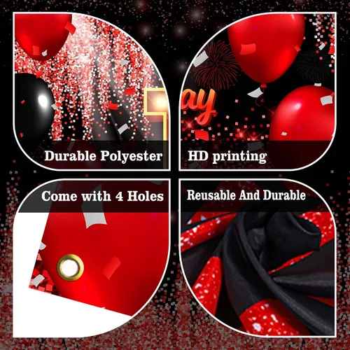 Miniatura 6 de Telón de Fondo Banner de Feliz 10º Cumpleaños Tema Negro y Rojo con Fondo de Neón Brillante y Moda para Fiesta de Cumpleaños Fotografía Accesorio