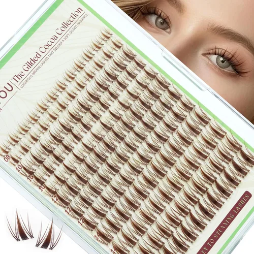 Miniatura 10 de KEYYOU Extensiones de pestañas de Velure color marrón Venus Natural Wispy C Curl Manga de 0.315-0.630 pulgadas con banda invisible suave
