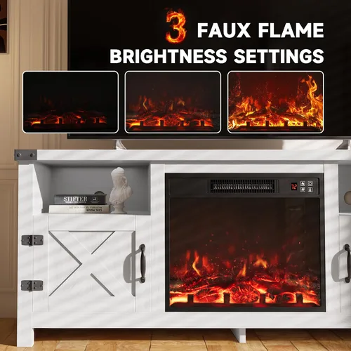 Miniatura 3 de Furmax - Soporte de TV con chimenea para televisor de 65 pulgadas, centro de entretenimiento con gabinetes de almacenamiento y 2 estantes abiertos