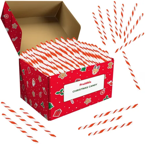 Miniatura 3 de Bastón de caramelo navideño, paquete de 144 unidades rojo, blanco y verde de sabor a fruta mixta, envuelto individualmente, 5.5" (12g) por bastón