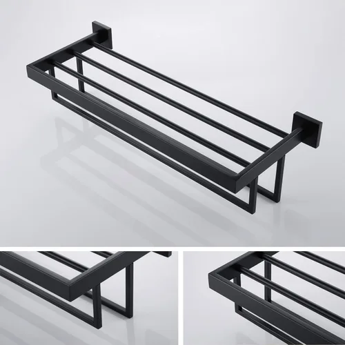 Miniatura 7 de KOKOSIRI Toallero negro mate de 24 pulgadas, estante de toalla de baño con barras de toalla dobles SUS304 de acero inoxidable montado en la pared