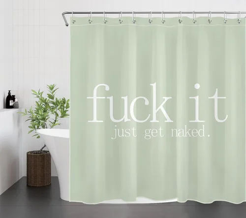 Miniatura 4 de LB Fuck It Get Naked - Juego de cortinas de ducha con alfombras con citas divertidas, cortina de ducha de tela verde salvia con ganchos, juego