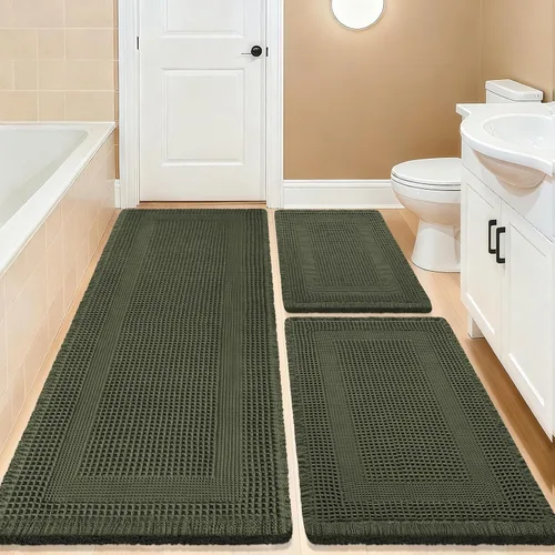 Miniatura 95 de Tapete de baño con diseño de gofre, moderno, bohemio, absorbente, antideslizante, ultrasuave, lavable a máquina, con letra de baño, dormitorio
