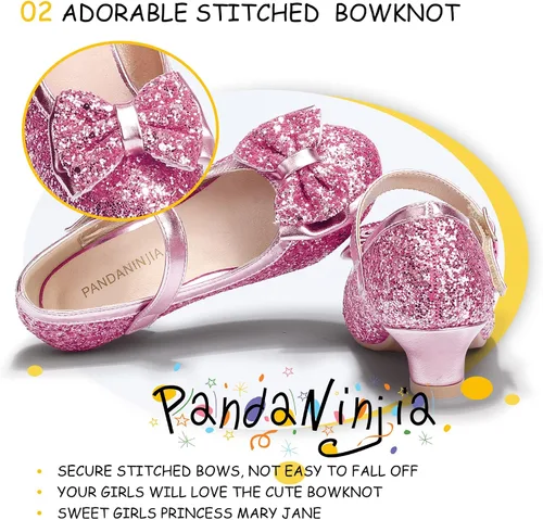 Miniatura 129 de PANDANINJIA Vestido de jada para niñas y niños pequeños, zapatos de princesa Mary Jane con tacones con lazo para fiesta, boda, boda