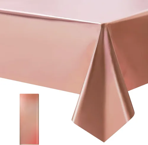 Miniatura 28 de Just Shimmer 2 piezas Mantel de Plástico Oro Rosa - Impresionante Acabado Mate Metálico, 40" x 108" Mantel para Mesa de Despedida de Soltera