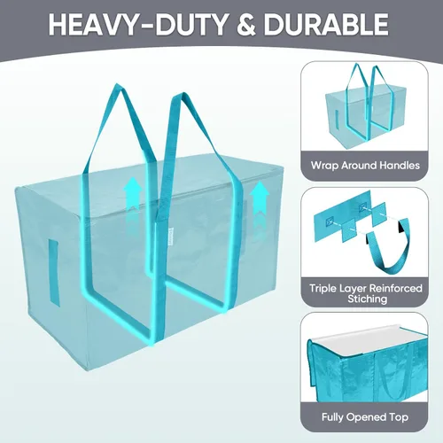 Miniatura 3 de TICONN Paquete de 2 bolsas de mudanza extra grandes resistentes con cremalleras y asas de transporte, bolsas de almacenamiento duraderas