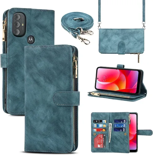 Miniatura 12 de Funda para Motorola Moto G Pure (2021)/Moto G Power (2022)/Moto G Play (2023) Funda tipo cartera, [9 ranuras para tarjetas] Collar cruzado ajustable