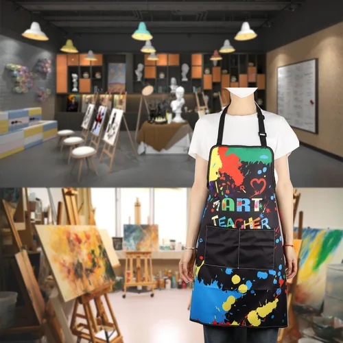Miniatura 6 de MBMSO Delantal de pintor de artista con bolsillos, regalo para pintores de arte, regalo para amantes del arte, regalo para profesores de arte
