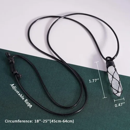 Miniatura 4 de Black Obsidian Healing Crystal Points Necklace Adjustable Rope Hexagonal Wrapped Braided Stone Pendant Necklace Handmade Gemstone Jewelry for Men