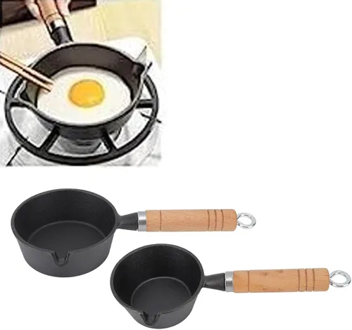 Miniatura 6 de Mini sartén antiadherente, mini sartén de hierro fundido, mango de madera maciza, mini sartén presazonada para cocinar en interiores y exteriores