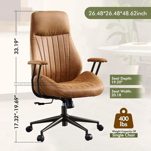 Miniatura 2 de CAODOC Silla de Oficina de Respaldo Alto, Silla Giratoria Moderna de Oficina, Silla de Juego de Tela de Gamuza Marrón, Silla de Oficina