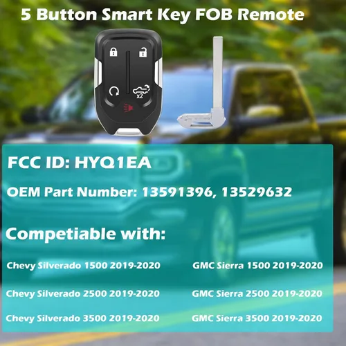 Miniatura 6 de Llavero inteligente para GMC Sierra 2019-2022, llavero de control remoto de entrada sin llave compatible con Chevrolet Silverado GMC Sierra