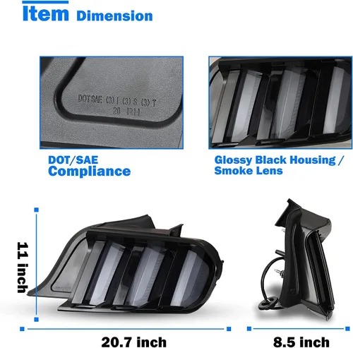 Miniatura 6 de WOLFSORM - Luz trasera LED para Ford Mustang 2015-2023 con diseño dinámico de giro giratorio, montaje de repuesto de luz trasera LED WOLFSORM Ford