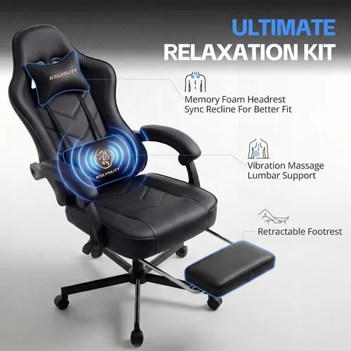 Miniatura 4 de Silla de escritorio para juegos para computadora, silla de oficina ergonómica de respaldo alto con reposapiés y soporte lumbar, sillas giratorias