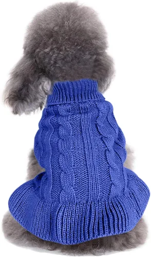 Miniatura 9 de Suéteres tejidos para perros pequeños, sudadera cálida para mascotas y gatos, ropa de invierno, suéter para gatitos y cachorros (Grande, azul claro)