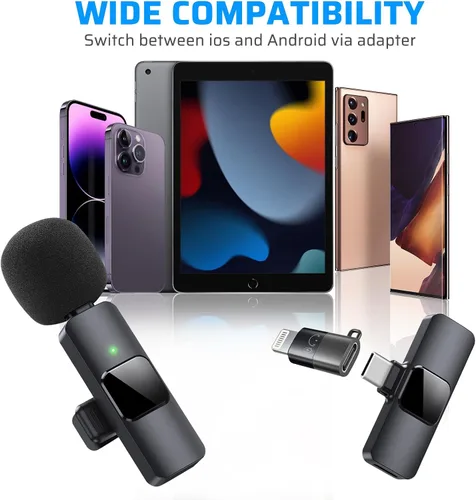 Miniatura 6 de Micrófono Lavalier inalámbrico dual para iPhone, iPad, perfecto para videoconferencias, grabación y transmisión en vivo