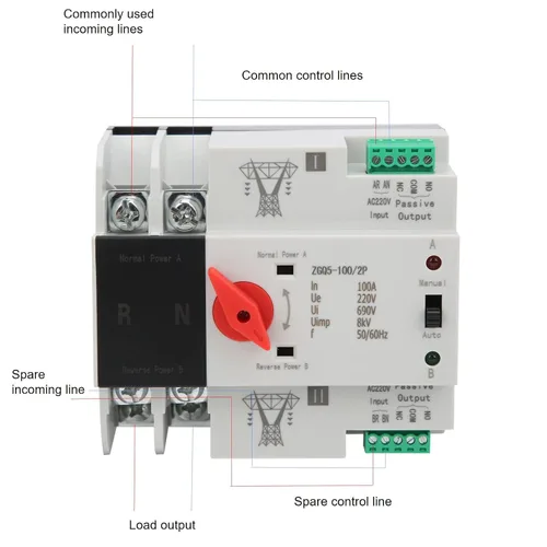 Miniatura 5 de Interruptor de transferencia de 100 amperios, interruptor de transferencia automática, interruptor de transferencia manual, interruptor