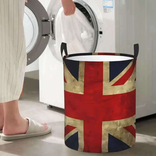 Miniatura 6 de Cesta de lavandería con estampado de bandera británica, impermeable, con asa, plegable, cesta organizadora circular portátil para cocina, sala
