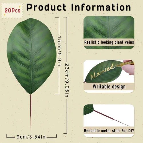Miniatura 2 de Hojas de magnolia artificiales más grandes, hojas de magnolia verde falsas para decoración de boda, marcapáginas, decoración de hojas falsas