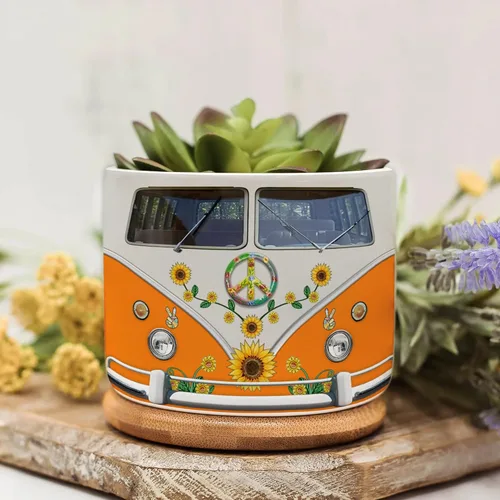 Miniatura 8 de Juego de mini macetas con estampado de lente de cámara, decoración del hogar, macetas de cerámica para suculentas con bandeja de bambú, regalos