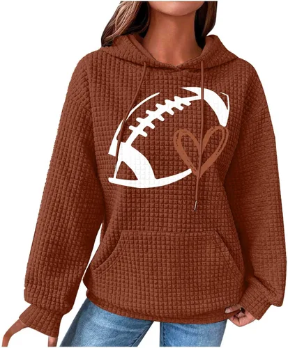 Football Sweatshirts for Women Waffle Hoodie Tops Casual Oversized Hoodies Football Mom Hooded Pullover Costume