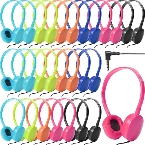 Miniatura 6 de Flutesan Paquete de 30 auriculares con cable, auriculares ajustables en la oreja con estéreo, auriculares para escuelas, laptop, viajes, avión, Negro