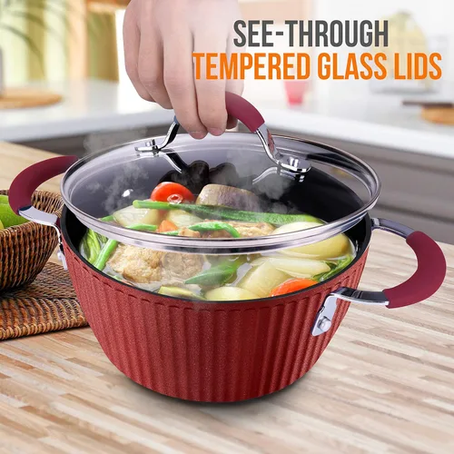 Miniatura 5 de NutriChef Olla de cocina antiadherente duradera, utensilios de cocina de alta calificación con tapas de vidrio templado transparentes, 2.1 cuartos