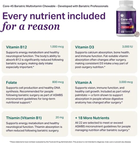 Miniatura 6 de Procare Health Multivitamínico bariátrico con hierro 45 mg masticable (90 tabletas) – Píldoras masticables multivitamínicas bariátricas sabor ponche
