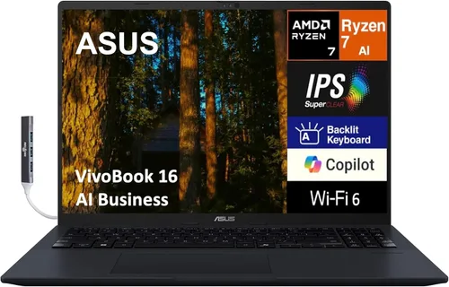 ASUS Vivobook 16 Copilot+ PC 16.0" IPS WUXGA Display (AMD Ryzen AI 7 350, 16GB DDR5, 1TB SSD, AMD Radeon 860M, KB retroiluminado, WiFi 6, cámara
