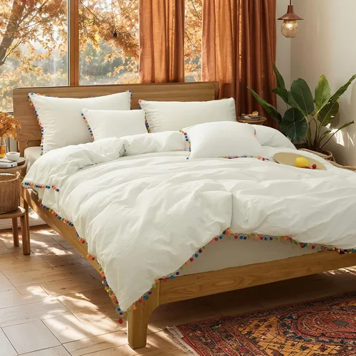 Softta Grils - Juego de cama con pompones y volantes