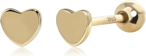 Meissa Aretes de bola de plata de ley 925 minimalistas con diseño de corazón para dormir en la espalda, aretes para múltiples piercings, unisex,