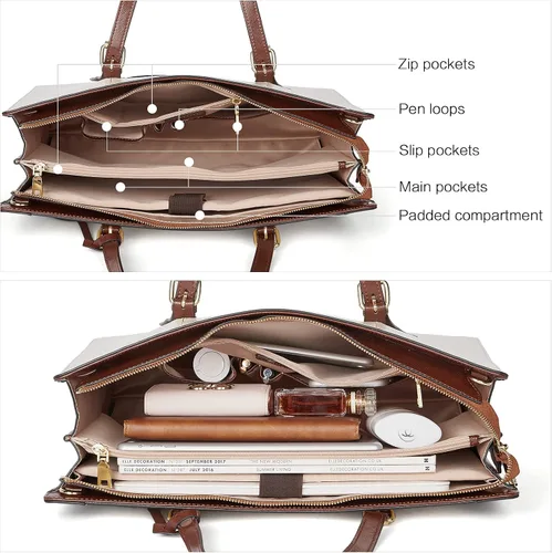 Miniatura 5 de BOSTANTEN Bolsa para laptop para mujer, 15.6 pulgadas, maletín de cuero para computadora, bolso de mano de trabajo vintage