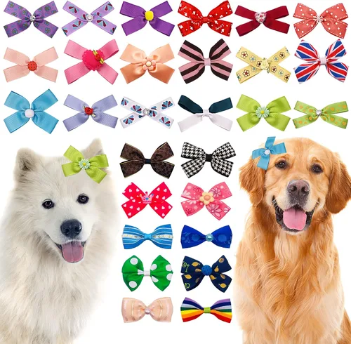Miniatura 8 de 24 piezas/12 pares 10 cm Lazos para el pelo de perro grande con fruta de verano para perros de raza grande Bandas elásticas Lazo de pelo de perra