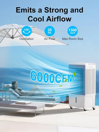 Miniatura 3 de Uthfy Enfriador de aire acondicionado Swamp de 6000 CFM, enfriador de aire evaporativo para exteriores con tanque de agua de 13.5 galones, control