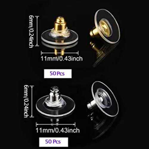 Miniatura 2 de DSOMHZ Parte trasera de aretes para orejas caídas/tachuelas/aretes pesados, 100 piezas de levantadores de aretes de bala (plata y oro)