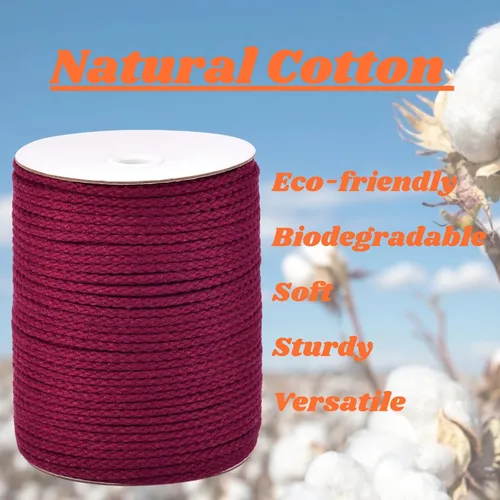 Miniatura 3 de Cordón de macramé de algodón trenzado de 4 mm, 157 metros, rojo vino, hilo para manualidades de macramé, cuerda de macramé gruesa, forma de funda
