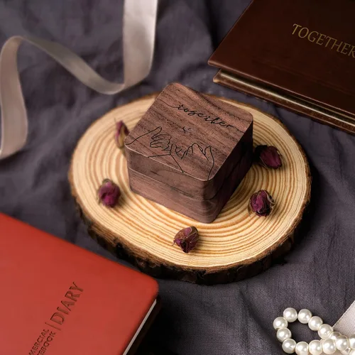 Miniatura 3 de Caja de anillos, caja de anillo de boda para propuesta, soporte de anillo de compromiso regalo para el día de la boda, caja de anillos rústica
