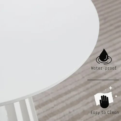 Miniatura 4 de DUOMAY Mesa de centro redonda moderna con base geométrica única, elegante mesa de madera blanca para sala de estar, oficina, salón, color blanco