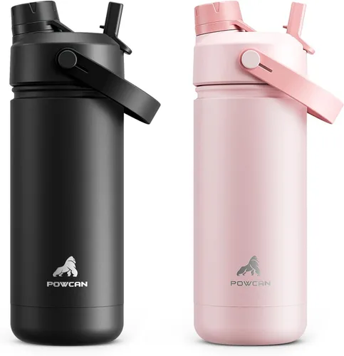 Miniatura 53 de POWCAN - Botella de agua con aislamiento de 18 onzas, con tapa de boquilla y pajilla 2 en 1, fría 24 horas, a prueba de fugas, apta para portavasos