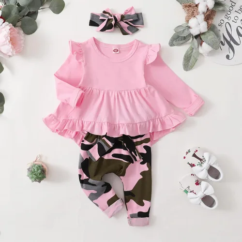 Miniatura 45 de Kucnuzki Conjunto de ropa para bebé niña pequeña, camisa de manga con volantes, pantalón floral, ropa de otoño e invierno para niña