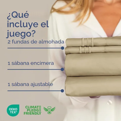 Miniatura 2 de Juego de sábanas tamaño King de 4 piezas, cómodo, transpirable y refrescante, ropa de cama de lujo de hotel para mujeres, hombres, niños, 13 - Beige