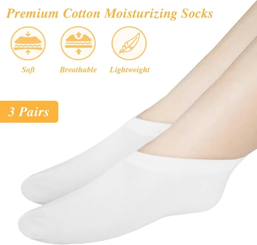 Miniatura 6 de 3 pares de calcetines hidratantes para pies secos, reparación de talón agrietado, calcetines de algodón de loción durante la noche, gel spa mejora